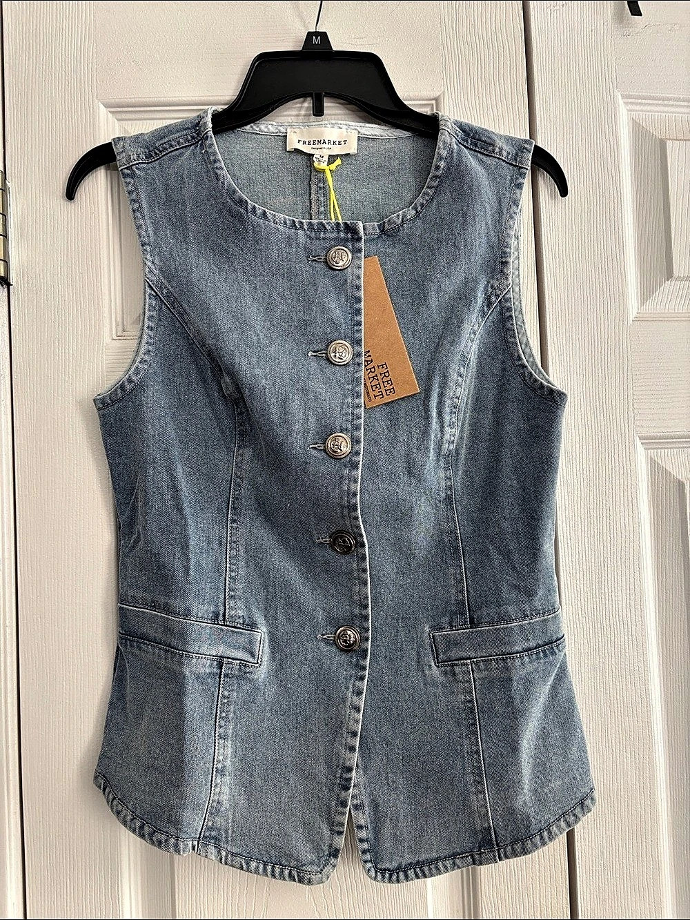 Free Market Denim Button Front Vest in Blue NWT